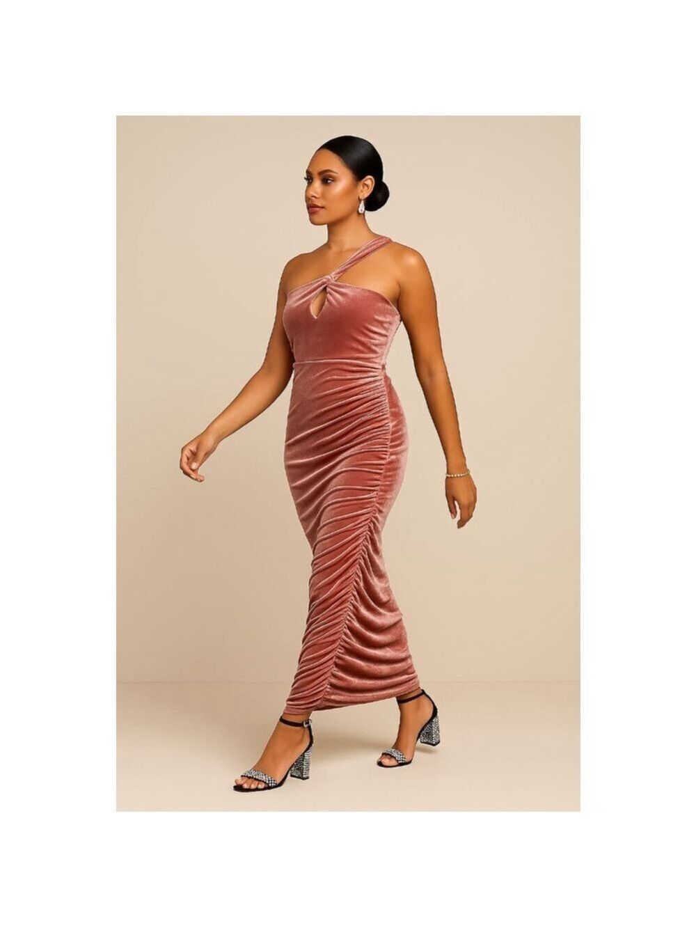 Black By BARIANO Dusty ROSE Velvet Maxi Dress Size 6